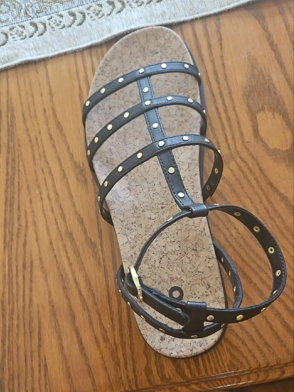 NEW SO Black Strappy Studded Sandals with Gold Buckle. Sz 9